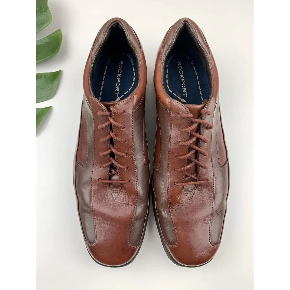 Rockport Oxford Dress Shoes Two Tone Brown Leather Lace Up Comfort Men's 11